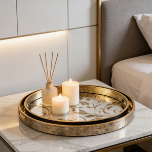 <span class=keywords><strong>Vassoio</strong></span> Decorativo Rotondo in <span class=keywords><strong>Oro</strong></span> con Cornice in Metallo, <span class=keywords><strong>Vassoio</strong></span> di Lusso per Vanità, Design Personalizzato - Product Image 2