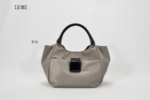 Ladies Minimalist Nylon Tote <b>Purse</b> with Buckle Accent, Lightweight Water-resistant Handbag with <b>Leather</b> Handles - Product Image 3