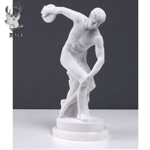 Decoración tamaño natural mármol blanco hombre desnudo grandes atletas estatua piedra tallada discobolus escultura - Product Image 6