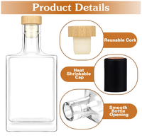 Bouteilles de vin carrées de 750 ml/25 oz avec couvercle, bouteilles de vin transparentes vides pour liqueur, vodka, brandy, whisky, bière, eau, soda