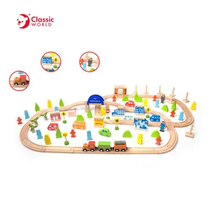 Kayu Berpura-pura Bermain Anak Laki-laki Mainan Slot Track Mainan 110Pcs Set Kereta