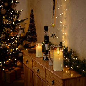 Juego de 3 Velas LED Eléctricas Decorativas para el Hogar, de Cera Blanca, con Portavelas de Vidrio, sin Llama, con Efecto de Llama Realista en 3D - Product Image 5