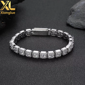 Bling Iced Out <b>Bracelet</b> AAA CZ Tennis Diamond <b>Bracelets</b> for Men 10mm Square Shape Cluster Tennis Chain Men Hiphop Jewelry - Product Image 2