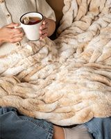 Plaid de luxe moderne en fausse fourrure de lapin, ultra doux, rayé, en peluche, pour canapé, lit, confortable, chaud, pour avion, toutes saisons