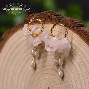 粉色水晶耳环派对礼物淡水珍珠滴耳环耳钉耳钉925纯银精美珠宝耳环散装