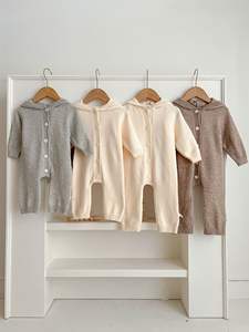 Angou baju monyet bayi uniseks, setelan mendaki bayi bertudung dengan kancing penutup kasual warna polos telinga kelinci beruang lucu baru musim gugur - Product Image 4