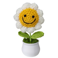 Tournesol en pot en laine crochetée à la main, fleur éternelle artificielle, style minimaliste moderne, pour bureau et maison