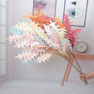 Venta al por mayor de flores de seda decorativas artificiales baratas, plantas para boda, hogar, arte con grandes hojas de roble, 3 tenedores, árbol de roble - Product Image 5