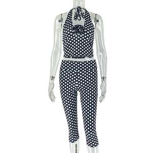 <span class=keywords><strong>Ensemble</strong></span> 2 pièces dos nu à pois <span class=keywords><strong>pour</strong></span> femme, débardeur à col en V avec appliques et lacets, et <span class=keywords><strong>pantalon</strong></span> capri - Product Image 3