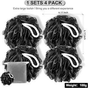 Loofah Sponge XXL-100g 4 Pack, <b>Bath</b> Sponge Soft Mesh Shower Puff Loofah for Men, Exfoliating Body Scrubber for Women Black - Product Image 6
