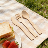 Kit de couverts jetables écologiques biodégradables en bambou, vaisselle portable et durable pour le camping, les fêtes, les restaurants de restauration rapide, les repas en avion