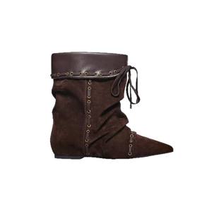 Femmes Automne Hiver Court Western Cowboy Bottes Pointed Toe Edition-Niche Plissé Large Tube Hauteur Intérieure Nouveau Design Bottes - Product Image 5