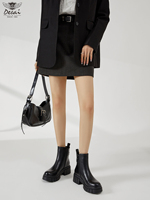 FM1101 Bottines Chelsea à plateforme pour femmes, en cuir PU, à semelle épaisse, avec fermeture éclair latérale, pour l'automne et l'hiver