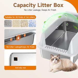 Metal <b>Cat</b> Litter <b>Box</b> With Enclosed Frame Non Sticky Odor Resistant <b>Cat</b> Toilet For Large <b>Cats</b> - Product Image 5