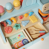 Juego de Juguetes de Madera para Heladería y Cafetería, Accesorios de Juego de Imitación, Juego de Roles Educativo, Regalo para Niños y Niñas
