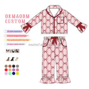 Vêtements personnalisés avec nœud imprimé pour filles Ensemble pyjama à manches longues Printemps Automne Vêtements de nuit pour enfants Tenues 2 pièces pour filles - Product Image 2