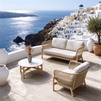 Ensemble de conversation d'extérieur en corde tressée, canapé 2 places, fauteuil, table basse ronde, résistant aux intempéries pour jardin, bord de piscine, villa, OEM ODM