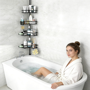 Organisateur de douche sur pied réglable à 4 niveaux en acier inoxydable 304 avec barre de tension - Product Image 4
