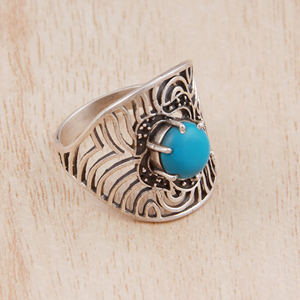 Wholesale 925 Sterling Silver Premium Quality Flower <b>Ring</b> <b>Turquoise</b> Gemstone Diamond Filigree Jewelry for Weddings and Parties - Product Image 3