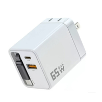 Cargador de Teléfono Retráctil 3 en 1 de 65 W con Enchufe de Pared y Dos Puertos USB, Cargador de Pared Retráctil con Cable Tipo C