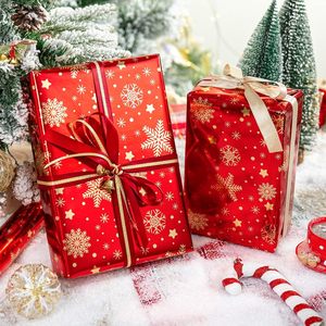 Christmas Wrapping <b>Paper</b> Birthday Wrapping <b>Paper</b> Red Gold Double-Sided Snowflake Star <b>Pattern</b> Gift Wrapping <b>Paper</b> - Product Image 1