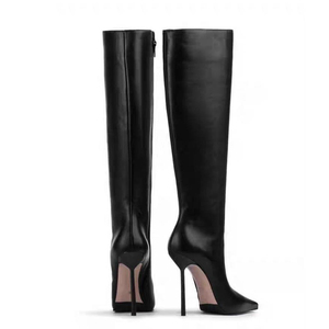 Bottes hautes pour femme, grande taille 44, style personnalisé, couleur unie, talons aiguilles sexy, talons fins, fermeture éclair latérale, bottes longues - Product Image 4