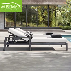 WISEMAX FURNITURE Nordic Outdoor Furniture Sun Single Bed Aluminum Frame Rattan Weaving With Backrest Lounger Bed For Villa