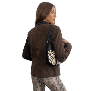 Women's Double-Breasted Genuine Sheepskin Winter <b>Blazer</b> <b>Jacket</b> Autumn Green Suede Plain Dyed Solid Pattern <b>Leather</b> <b>Jackets</b> - Product Image 2