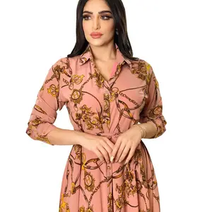 Groothandel beste dames kurti-Best Selling Fashion Vrouwen Lange Islamitische Gedrukt Lange Mouwen Kleding Dames Elegante Moslim Jurk