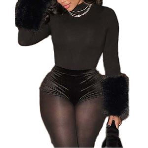 Shorts de Mujer, Sexys, de Manga Larga, para Invierno, Sólidos, Transpirables, de Spandex/Poliéster, con Cuello Alto, Tela de Estambre, Estampado Digital, Corte Regular - Product Image 1