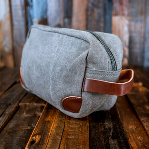 Heavy Duty Waxed Canvas Leather Toiletry Bag Custom Logo Travel Shaving Dopp Kit Cosmetic Wash Organizer <b>Case</b> LCTB-0095 - Product Image 1
