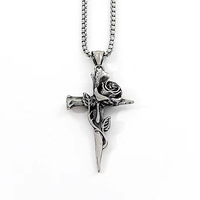 Collier vintage en forme de croix de rose, pour homme et femme, tendance Instagram, collier créatif pour couple, chaîne de pull, accessoires hip-hop