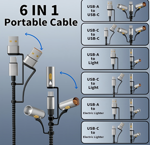 Cable de Carga Multiusos 5 en 1, USB A/Tipo <span class=keywords><strong>C</strong></span> a Tipo <span class=keywords><strong>C</strong></span>/Luz LED/Encendedor, Cable de Datos de 480 Mbps con Linterna y Encendedor Eléctrico - Product Image 2