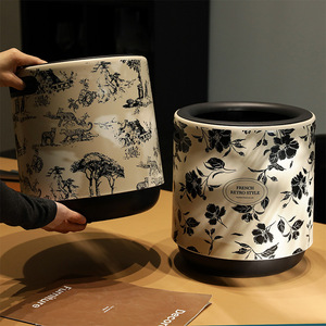 French Retro Style Trash Can 12L Round Wastebasket For Living Room Office Bedroom - Product Image 3