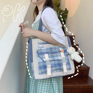캐주얼 다채로운 격자 무늬 투명 플라스틱 버클 큰 숙녀 허리 핸드백 슬링 어깨 토트 메신저 가방 곰 펜던트 - Product Image 2