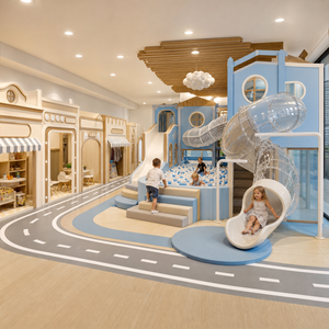Centro Commerciale per il Gioco al Coperto con Area Gioco a Tema Stradale Blu, Vetrine e Sedute Morbide per Bambini - Product Image 2