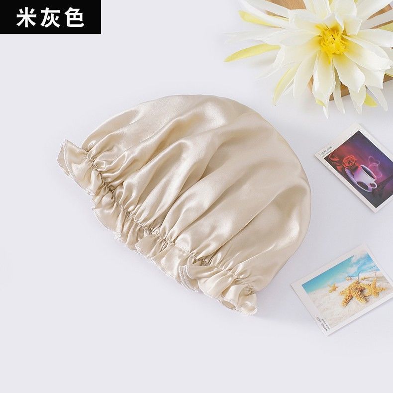 หมวกคลุมผมแต่งลูกไม้ - สีเบจ