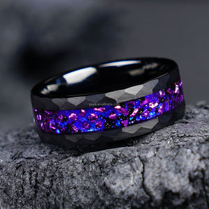 पोया रोमांटिक 8 मिमी के ब्लैक टंगस्टन रिंग नेबुला स्पेस बैंगनी अमेथिस्ट इनले वेडिंग बैंड जोड़े - Product Image 3
