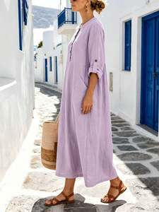 <span class=keywords><strong>Abiti</strong></span> Lunghi in Cotone a Linea A per Donne di <span class=keywords><strong>50</strong></span> Anni, Maniche Tre Quarti, Taglie Forti fino a 5XL, Stile Africano ed Europeo per l'Autunno - Product Image 5