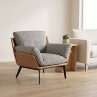 Fauteuil d'appoint moderne en tissu et cuir PU, fauteuil de loisirs individuel à pieds métalliques, chaise longue contemporaine pour salon et hôtel