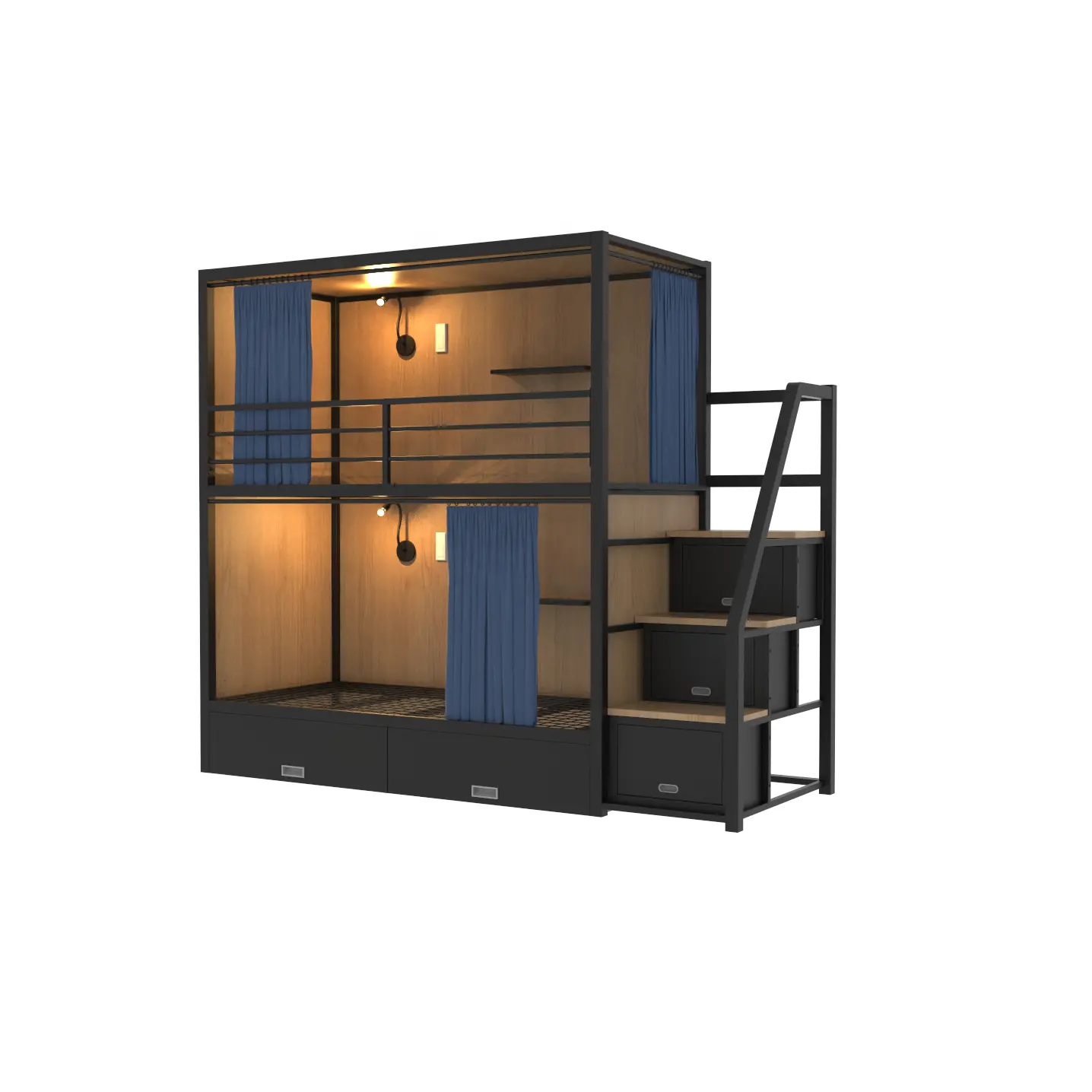 Modern Hostel Bedroom Furniture Bunk Bed Adult Double Capsule Bunk Bed With Stair And Lockers
