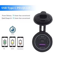 Prise USB C 12V 65W PD3.0 Port et 18W Quick Charge 3.0 Prise de chargeur USB de voiture avec interrupteur d'alimentation pour voiture marine bateau