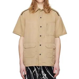 定制标志夏季男士100% 尼龙奢华纽扣时尚衬衫制造商休闲设计师短袖真丝衬衫