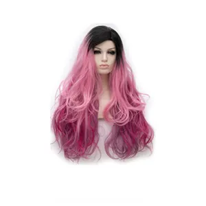 High Quality Costume Full Fiber Curly Long Ombre Heat Resistant Wig Women Hair Synthetic Cosplay Party Wigs