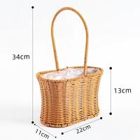Panier à fleurs en rotin artificiel tissé à la main avec poignée, doublure imperméable, arrangement floral de mariage, emballage cadeau, panier de rangement