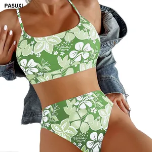 PASUXI New Women Beach Printed Swimwear High Waist Bathing Suits Plus Size Push Up Two Piece Swimsuit