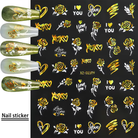 Laser Gold Love Valentijnsdag DIY Nail Art Sticker Abstract Slider Design Sliders 3D zelfklevende Nail Art Supplies