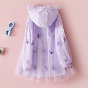 Nouvelle arrivée : Trench-coat à capuche pour filles, imprimé papillon, léger, respirant, veste d'été élégante - Product Image 5