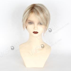 วิกผมแท้<span class=keywords><strong>สั้น</strong></span>สำหรับผู้หญิงสีบลอนด์รากเข้มเข้มแบบมีลูกไม้ด้านหน้า - Product Image 2