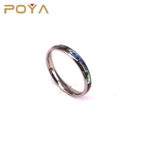 Poya đồ trang sức 4mm phụ nữ mới ngón tay Vòng thiết kế cao đánh bóng trống Titan đám cưới ban nhạc với bào ngư vỏ <span class=keywords><strong>Inlay</strong></span> Womens Vòng - Product Image 5